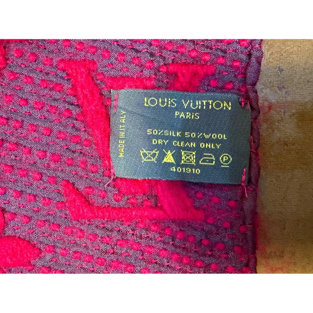 Louis Vuitton Logomania Scarf Ruby Red Purple Silk Wool Monogram Made in Italy
